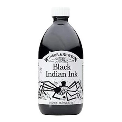 Abbildung von Winsor &amp; Newton 1050030 Drawing Inks Zeichentusche für Kalligraphen, Illustratoren, Grafikern, Künstler wasserbeständige Farben, herrvorragender Transparenz, 500ml Flasche Schwarz