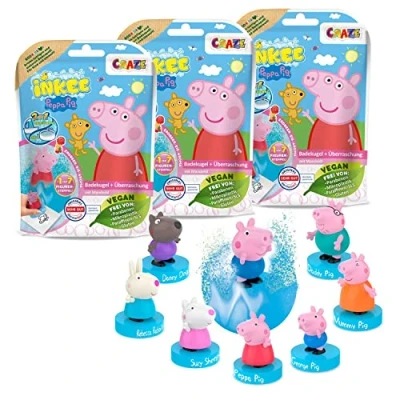 Abbildung von INKEE SURPRISE 3er Set Peppa Pig Badekugeln Kinder mit Überraschung, Wutz Spielzeug für die Badewanne, Erdbeer Duft