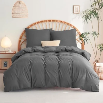 Abbildung von WAVVE Bettwäsche 155x220 3 teilig Anthrazit Bettbezug 155 x 220 Set mit 2 Kissenbezüge 80x80 cm, Sets 155x220cm aus Mikrofaser Reißverschluss Weich und Bügelfrei, Grau