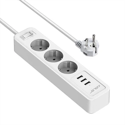 Abbildung von JSVER Steckdosenleiste 3 Fach mit USB Ladeanschlüsse, Mehrfachsteckdose Wandmontage(3680W) Steckerleiste USB(5V 2,4A,12W) 2M Kabel für Smartphones, Laptop, iPAD Weiß
