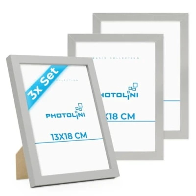 Abbildung von PHOTOLINI 3er Bilderrahmen 13x18 Silber, Holz MDF, Fotorahmen 13 x 18 mit Acrylglas, Bilder Rahmen x18 Aufhängen &amp; Aufstellen, Picture Frame Zubehör für Fotos, Poster