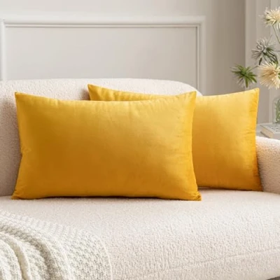 Abbildung von MIULEE 2er Set Samt Kissenbezug Kissenhülle Dekorative Dekokissen Sofakissen Couchkissen Wurfkissenbezug mit Verstecktem Reißverschluss Sofa Schlafzimmer Büro 12x 20 Inch 30 x 50 cm Orangegelb