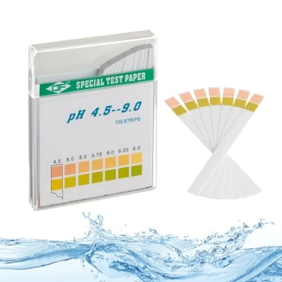 Abbildung von ECENCE pH Teststreifen 100 Stck., Lackmus Testpapier, Messbereich 4,5 9, Indikator Universalpapier, Säuretest für Aquarien, Trinkwasser