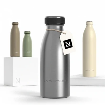 Abbildung von LARS NYSØM Edelstahl Trinkflasche 350ml, 500ml, 750ml, 1L, 1 5 liter Thermosflasche Kohlensäure geeignet Auslaufsichere Wasserflasche für Sport, Outdoor, Schule (Stainless Steel, 350ml)