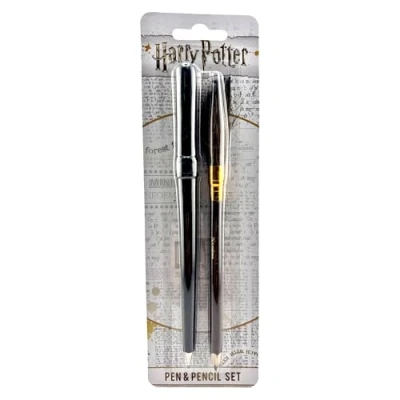 Abbildung von HARRY POTTER Stift und Bleistift Set (Zauberstab Besen Design) Kugeschreiber, Stifte Geschenke für Frauen Männer Offizielles Lizenzprodukt