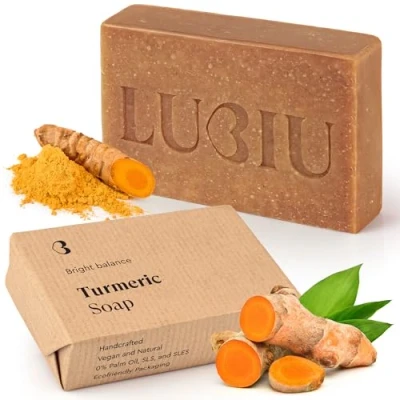 Abbildung von lubiu Kurkuma Seife Stück 100g Naturseife Antibakterielle Gegen Pickel im Gesicht und am Körper Turmeric Soap Bar Gesichtsseife