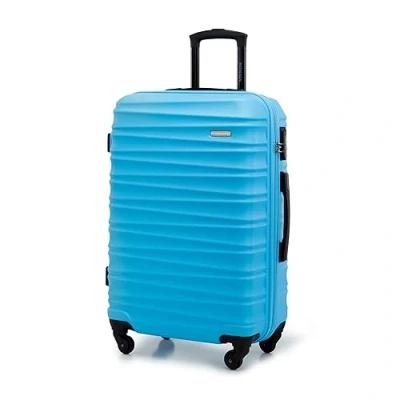Abbildung von WITTCHEN Reisekoffer Rollkoffer Trolley Mittlerer Koffer Hartschale aus ABS Mittelgroßkoffer mit 4 Spinner Rollen Zahlenschloss Teleskopgriff Groove Line Größe M blau