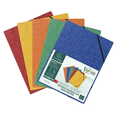 Abbildung von Exacompta 555410E 5er Pack Premium Eckspanner Mappe. Made in Germany. Aus extra starkem Colorspan Karton DIN A4 mit 2 Gummizügen farbig sortiert Sammelmappe ideal für Büro und Schule