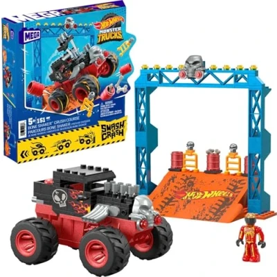Abbildung von MEGA Hot Wheels Smash und Crash Bone Shaker Crush Set mit 151 teiliges Bauset, Monster Truck, Rampe, Hindernisse, für Kinder ab 5 Jahren, HKF87