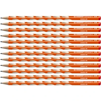 Abbildung von Schmaler Dreikant Bleistift für Rechtshänder STABILO EASYgraph S in orange 12er Pack Härtegrad HB
