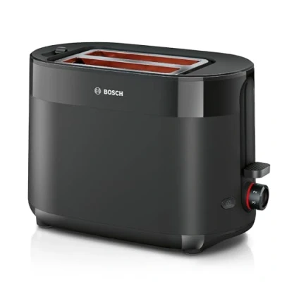 Abbildung von Bosch Kompakt Toaster MyMoment TAT2M123, integrierter Brötchenaufsatz, mit Auftaufunktion, Abschaltautomatik, Liftfunktion, Brotzentrierung, perfekt für 2 Scheiben, 800 Watt, Schwarz matt