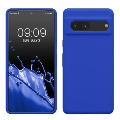 Abbildung von kwmobile Hülle kompatibel mit Google Pixel 7 Silikon Handy Case Handyhülle weiche Oberfläche kabelloses Laden Baltik Blau