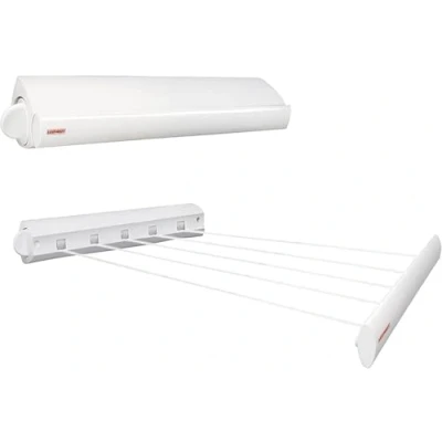Abbildung von Leifheit Wandtrockner Rollfix 210 Longline, 21m Wäscheleine für 2 Waschmaschinenladungen, ausziehbarer Wäscheständer, platzsparender Trockner, Wäschereck mit Wandmontage, Wäschetrockner die Wand,
