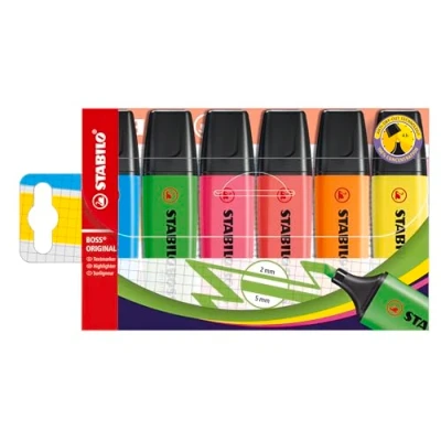 Abbildung von Textmarker STABILO BOSS ORIGINAL 6er Pack mit 6 verschiedenen Farben