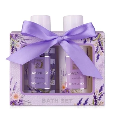 Abbildung von Accentra Duschset Frauen Geschenkset LAVENDEL in schöner Geschenkbox 2 teiliges Pflegeset mit Duschgel und Bodylotion Wellness Geschenk Set zum Geburtstag, Valentinstag, Muttertag &amp; Weihnachten