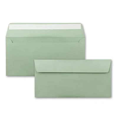 Abbildung von 50 Brief Umschläge DIN Lang Eukalyptus (Grün) 110 g/m² 11 x 22 cm sehr formstabil Haftklebung Qualitätsmarke: FarbenFroh by GUSTAV NEUSER