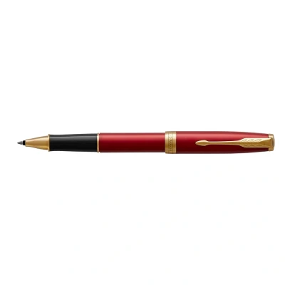 Abbildung von Parker Sonnet Tintenroller Rote Lackierung mit Goldzierteilen feine Spitze Schwarze Tinte Geschenkbox