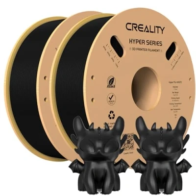 Abbildung von Creality Official Hyper PLA Filament Schwarz+Schwarz 2KG, 3D Drucker für Hochgeschwindigkeitsdruck, langlebig und widerstandsfähig, glatt, Überhang Leistung Maßgenauigkeit +/ 0.03mm, 2 Rollen