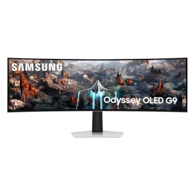 Abbildung von Samsung Odyssey OLED G93SC Curved Gaming Monitor, 49 Zoll, Panel, 5.120 x 1.440 Pixel, Freesync Premium Pro, Bildwiederholrate 240 Hz, Reaktionszeit 0,03 ms (G/G), Bildschirmkrümmung 1.800R