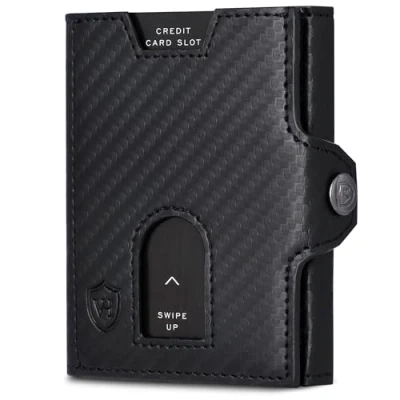 Abbildung von VON HEESEN Slim Wallet mit Münzfach &amp; RFID Schutz Mini Geldbörse Herren Damen Kartenetui Kreditkartenetui Portmonee Geldbeutel Portemonnaie klein (Carbon Schwarz)