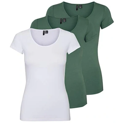 Abbildung von VERO MODA Damen VMMAXI My Soft SS U Neck GA 3PACK 10247489, Bright White/Laurel Wreath &amp; L, XXL