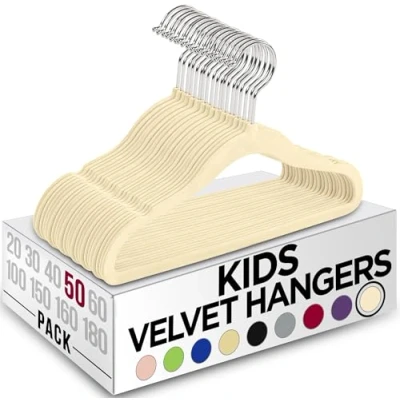 Abbildung von Utopia Home Kids Kleiderbügel Velvet (50 Pack) 11 Inch Durable Baby für Closet Perfect Toddler Nursery Non Slip den täglichen Gebrauch (Ivory)