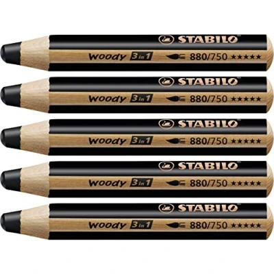 Abbildung von Buntstift, Wasserfarbe &amp; Wachsmalkreide STABILO woody 3 in 1 5er Pack schwarz