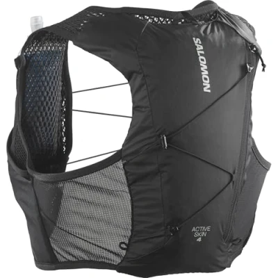 Abbildung von Salomon Active Skin 4 Unisex Hydrationsweste Trail running Wandern MTB mit Hydrationsflaschen, Einfache Flüssigkeitszufuhr, Präzise Passform, Optimierte Verstaumöglichkeiten, Schwarz, M