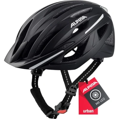 Abbildung von ALPINA HAGA Stoßabsorbierender, Sicherer &amp; Optimal Anpassbarer Urban Fahrradhelm Mit Integriertem LED Licht Für Erwachsene, black matt, 55 59 cm