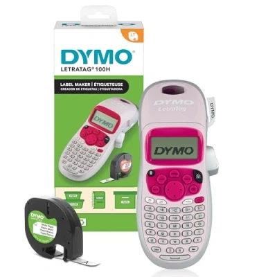 Abbildung von DYMO LetraTag LT 100H Beschriftungsgerät Handgerät Tragbares Etikettiergerät mit ABC Tastatur blau Ideal fürs Büro oder zu Hause Rosa