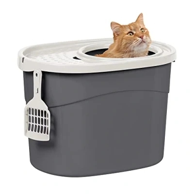 Abbildung von Iris Ohyama Katzenklo mit Schaufel, bis 7 kg, Grau/Weiß, Deckel, Katzentoilette, leicht reinigen, Für große Katzen, Kätzchen, geschlossen, XXL Toilette, BPA frei, Cat Litter Box, TECL 20