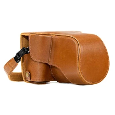 Abbildung von MegaGear MG983 Ever Ready Leder Kamera Case mit Trageriemen kompatibel Fujifilm X T30, T20, T10 (16 50mm / 18 55mm Lenses) Hellbraun