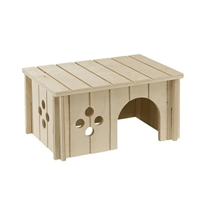 Abbildung von Ferplast Meerschweinchenhaus, Zubehör für Meerschweinchen Käfig, mit Flachdach und Belüftungslöchern, im Bausatz, 26 x 17,3 H. 13 cm, SIN 4645 Holzhaus