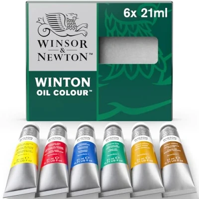 Abbildung von Winsor &amp; Newton 1490617 Winton, feine hochwertige Ölfarbe mit gleichmäßiger Konsistenz, hohe Deckkraft Pigmentreich Ölfarbenset 6 Farben in 21ml Tuben