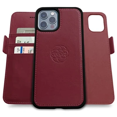 Abbildung von Dreem Fibonacci kompatibel mit iPhone 13 Pro Brieftaschen Etui / 2 in 1 stoßfestes und abnehmbares Folio aus veganem Leder, MagSafe kompatibel, RFID Schutz [Burgundisch]