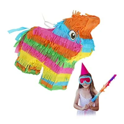 Abbildung von Relaxdays Pinata, Esel, Lama, Geburtstag, zum Aufhängen, Mädchen &amp; Junge, HBT 27,5 x 25 7 cm, Regenbogen, Kinder, bunt, 10042839
