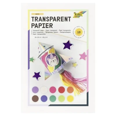 Abbildung von folia 888 Transparentpapier im Heft, Drachenpapier, ca. 20 x 30 cm, 10 Blatt sortiert in Farben, 42 g/qm, durchschimmernd, zum Basteln von Windlichtern, Laternen, Fensterbildern