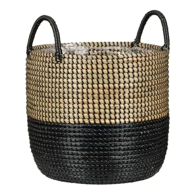Abbildung von Scheurich Seegras 34, Korbgefäß/Korb Pflanzgefäß/Korbtopf mit Griffen aus Farbe: Nature Black, 34 cm Durchmesser, 30,5 hoch, 26,9 l Vol.