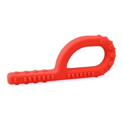 Abbildung von ARK® Grabber Standard in glatt oder texturiert mit einfacher Handhabung für Kinder durch Schlaufenform inkl. ATC Pflegeanleitung Kiefermotorik, Beißblock, Kauen, Zahnen (texturiert, weich rot)