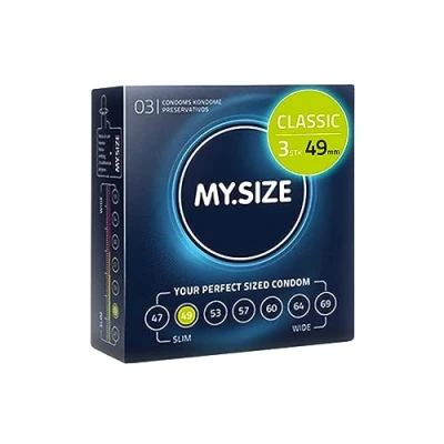 Abbildung von MY.SIZE Classic Kondome Größe 2 I 49 mm Breite 3 Stück Probierpackung Premium extra dünn gefühlsecht hauchzart dünne 0,07 Wandstärke vegan Condoms for men