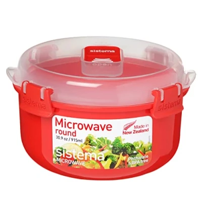 Abbildung von Sistema Microwave runde Mikrowellenschüssel 915 ml mikrowellenfester Lebensmittelbehälter mit Dampfventil BPA frei rot