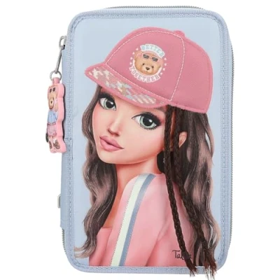 Abbildung von Depesche 13010 TOPModel Team Teddy Gefüllte 3 Fach Federtasche in Hellblau, mit Model Motiv und Anhänger, Federmappe Buntstiften, Lineal, Schere uvm.