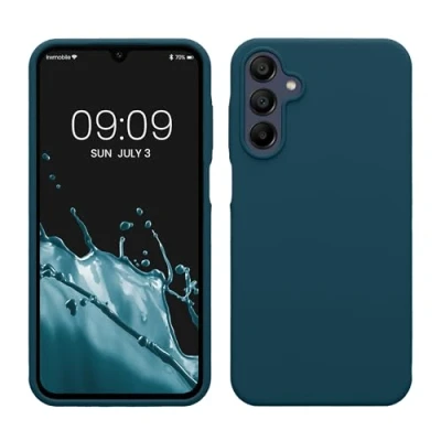 Abbildung von kwmobile Hülle kompatibel mit Samsung Galaxy A15 5G Silikon Handy Case Handyhülle weiche Oberfläche kabelloses Laden Petrol matt