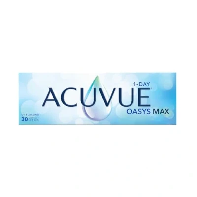Abbildung von ACUVUE OASYS MAX 1 Day Tageskontaktlinsen Helfen dabei, das Gefühl von müden &amp; trockenen Augen zu reduzieren 30 mit 4.25 dpt und BC 8.5 UV Schutz angenehmes Tragegefühl