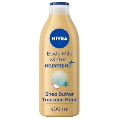 Abbildung von NIVEA Body Milk Winter Moment, Lotion mit Tiefenpflege Serum für 72h Feuchtigkeit, Körperlotion Sheabutter trockene Haut, einzigartigem Winterduft (400 ml)