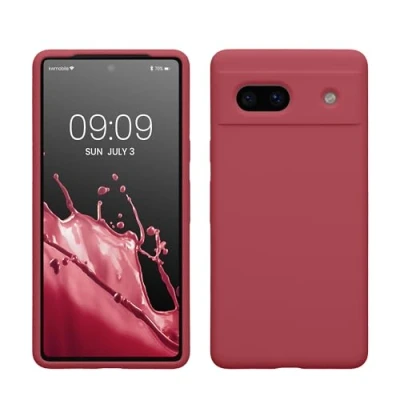 Abbildung von kwmobile Hülle kompatibel mit Google Pixel 7a Silikon Handy Case Handyhülle weiche Oberfläche kabelloses Laden Dark Rose