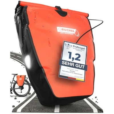 Abbildung von Büchel Fahrradtasche für Gepäckträger I 25.4 L 100 Prozent Wasserdicht mit Tragegriff und Schultergurt fahrrad taschen hinten, Rot/Schwarz, 56,5 x 30 15 cm