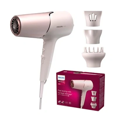 Abbildung von Philips 5000 Series Haartrockner mit ThermoShield Technologie, Volumendiffusor und 9 mm 11 Düse in Perlmutt (BHD530/20)