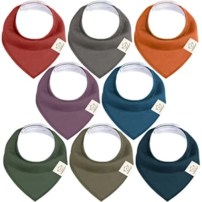 Abbildung von 8 Stück Dreieckstuch Baby Junge, Mädchen Unisex Bandana Lätzchen Baby, Super Absorbierende Halstuch Bio Baumwolle Lätzchen, Halstücher für Säuglinge, Sabberlätzchen (Thunder)