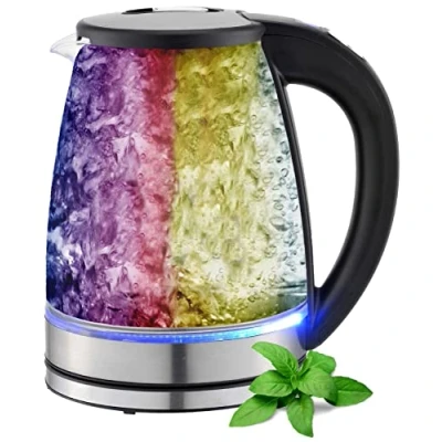Abbildung von Glas Wasserkocher 1,8 Liter 2200 Watt Edelstahl mit Temperaturwahl Teekocher 100% BPA FREI Warmhaltefunktion LED Beleuchtung im Farbwechsel Temperatureinstellung (40C 100C)